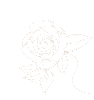 Line art of rose on black background.