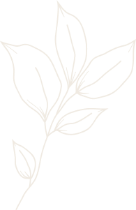 White line drawing of leaves on black.